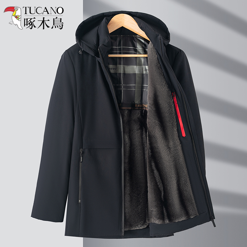 啄木鸟棉服外套男士加厚中长款冬季棉衣中年爸爸保暖休闲冬装207