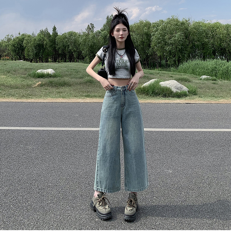 CHRISUNO新款潮流美式宽松直筒百搭牛仔裤复古长裤8801