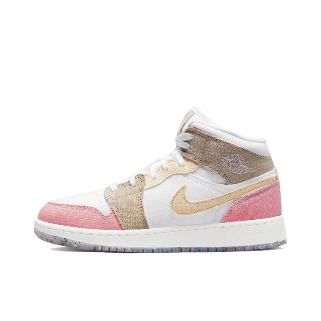 Nike/耐克Air Jordan 1 粉白棕GS复古中帮女款板鞋 DJ0338-100