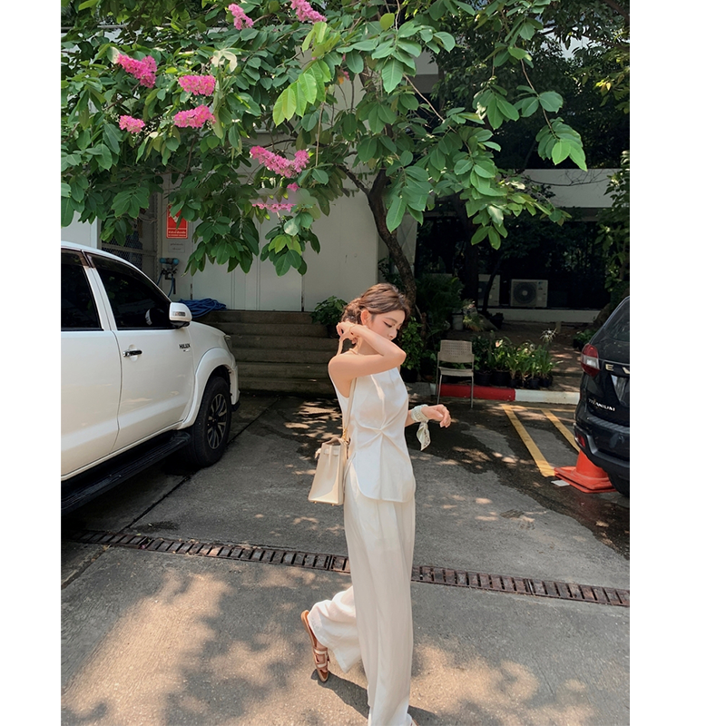 【大女主系列】高级褶皱扭结设计无袖背心女2024夏季时尚高腰阔腿裤