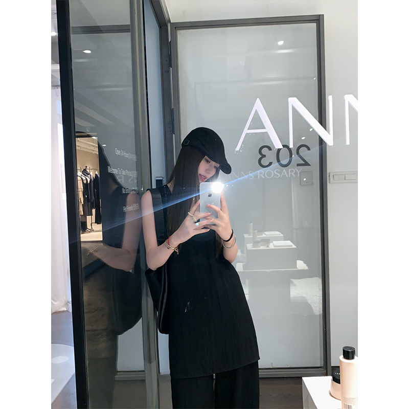 时髦制片人2024夏季高级感气质显瘦松弛老钱背心女时尚阔腿裤套装