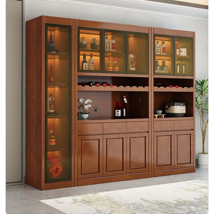 实木酒柜新款客厅网红酒柜中式客厅厨房餐边柜收纳展示一体组合柜