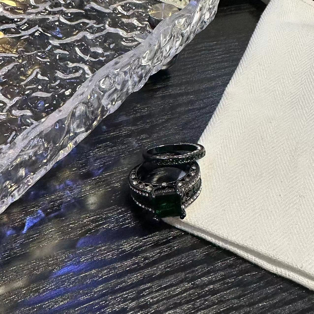 铜合金戒指 流行黑绿色个性戒指-8350