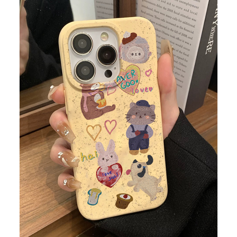 黄色油画可爱动物适用苹果14ProMax手机壳iPhone13/12/11女XS/xr