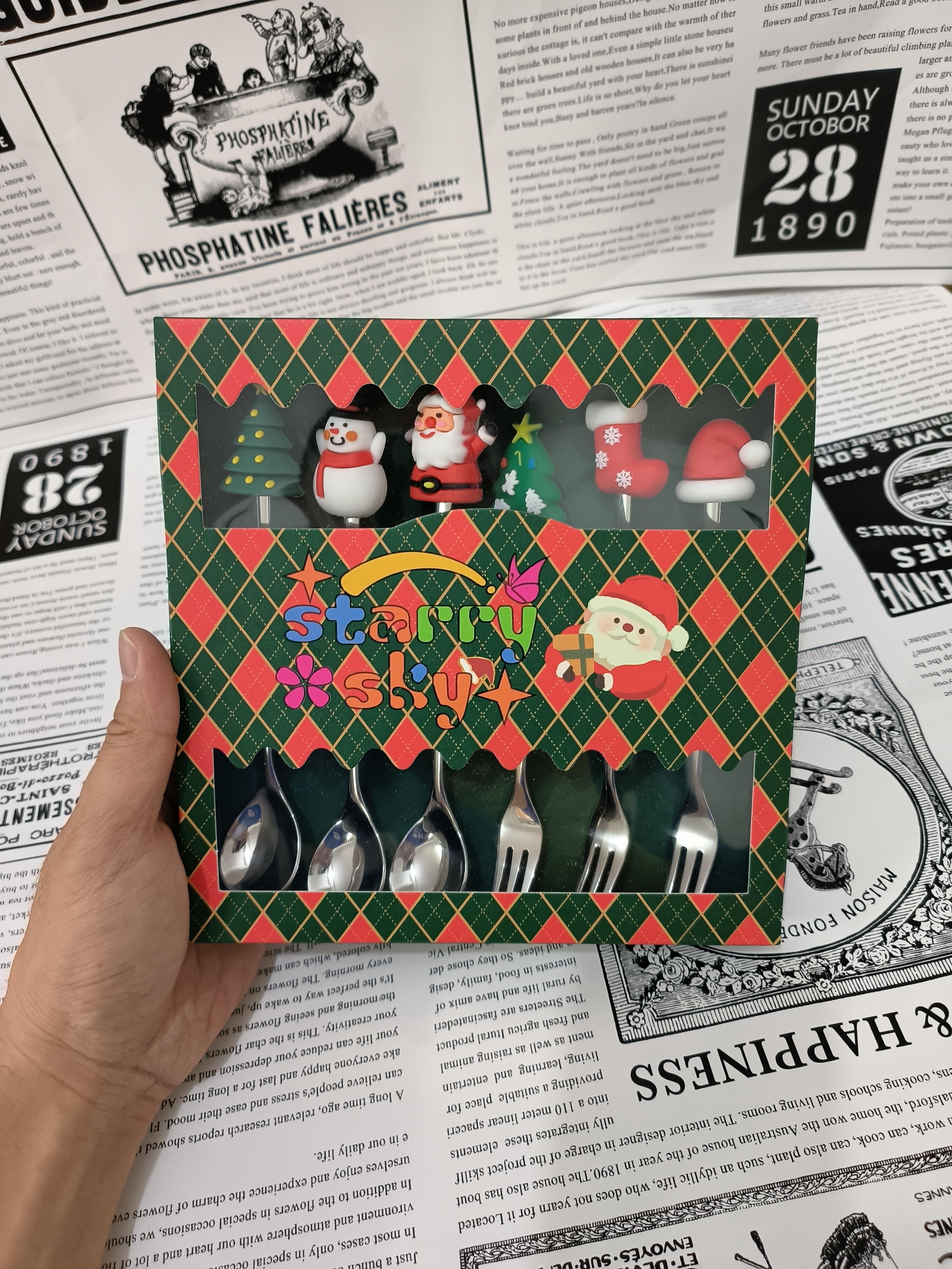 Christmas 304圣诞勺叉礼盒套装趣味圣诞公仔甜品勺叉