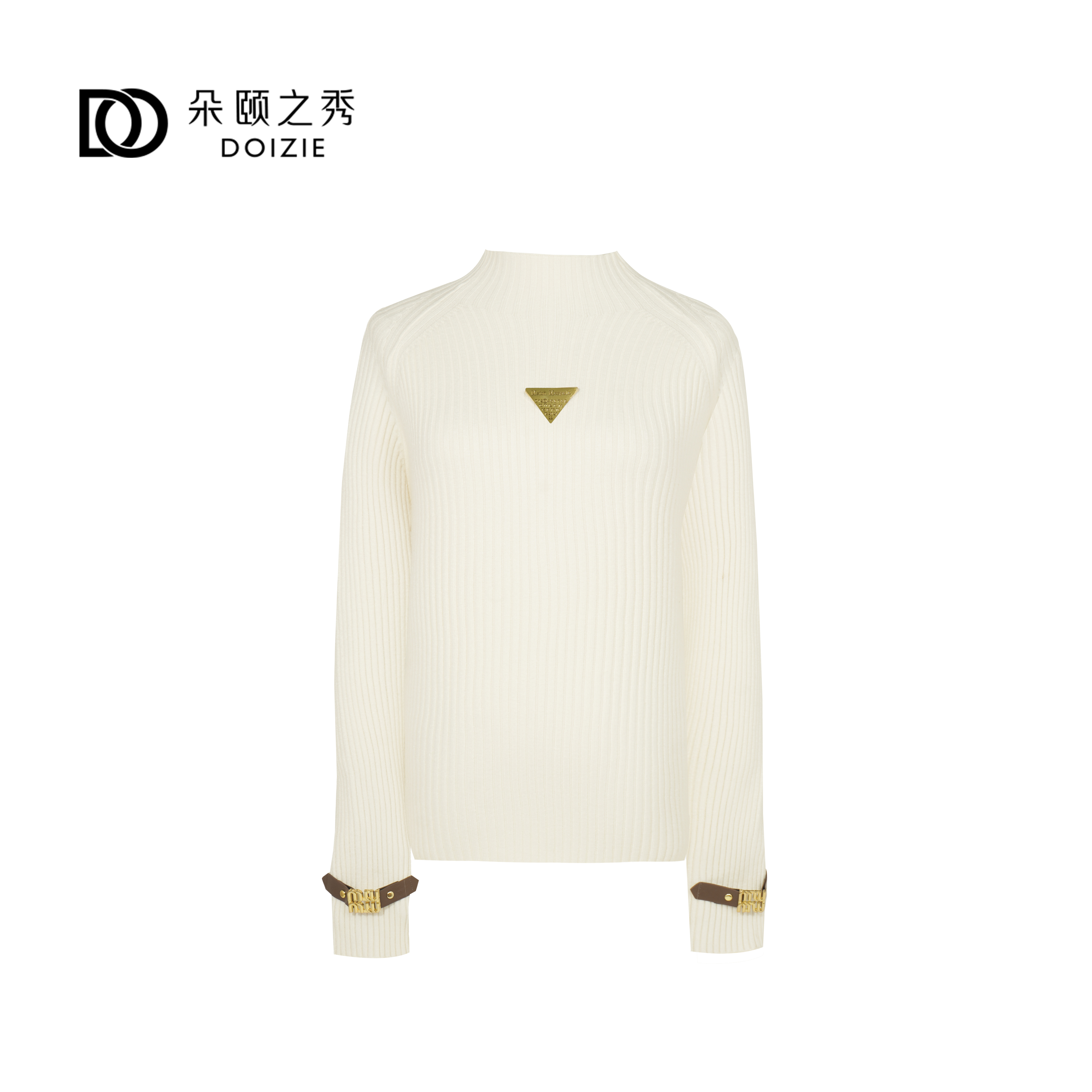 朵颐之秀|秋冬拼接袖三角标半高领针织衫D-23841