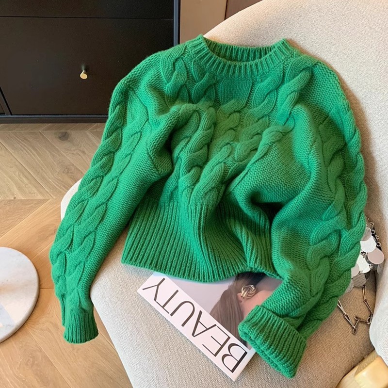 网红软糯慵懒风收腰麻花毛衣女显白显瘦秋冬加厚针织百搭套头上衣