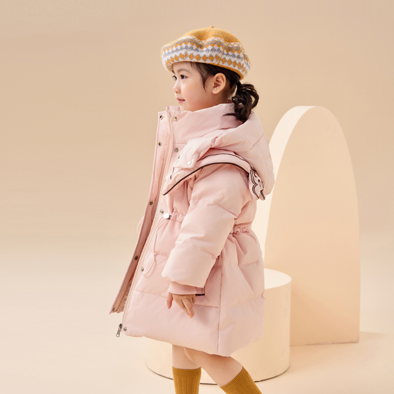 女童羽绒服冬季2023新款儿童中小童装小女孩中长款加厚白鸭绒外套