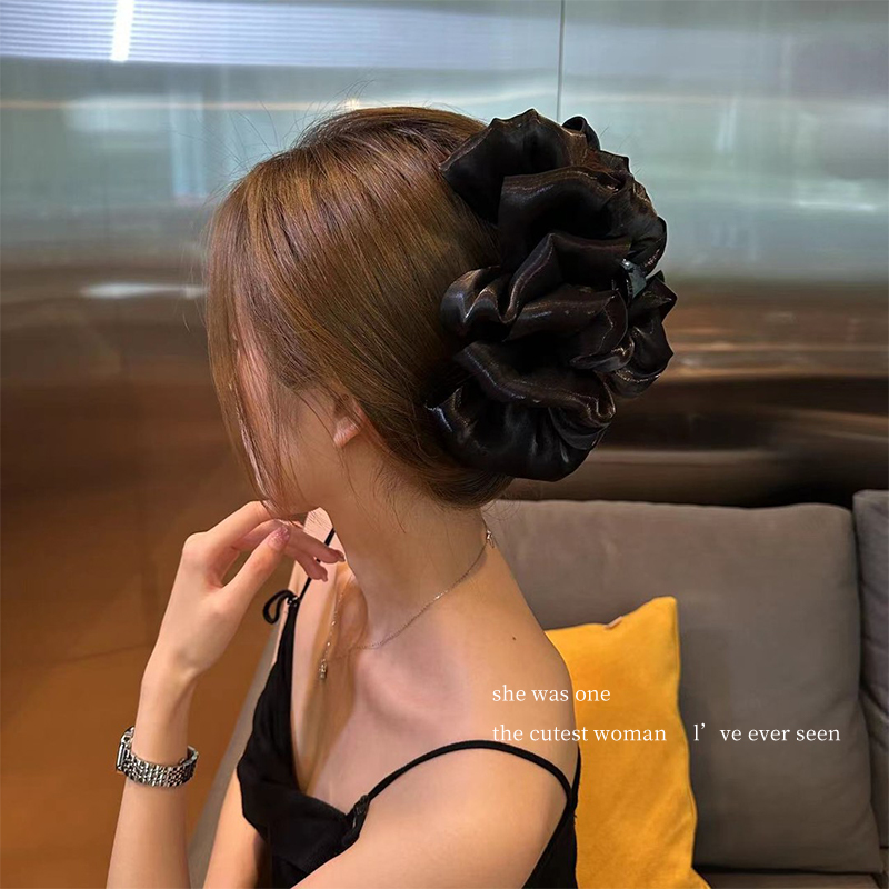 2023新款蕾丝泡泡纱发卡鲨鱼夹抓夹超大号发夹架子女后脑勺盘发夹