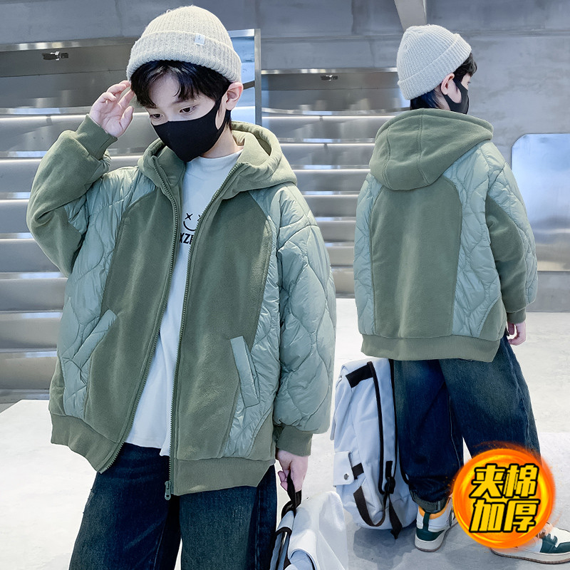男童外套轻薄棉服秋冬季2023新款儿童冬装短款夹棉衣大童男孩加厚