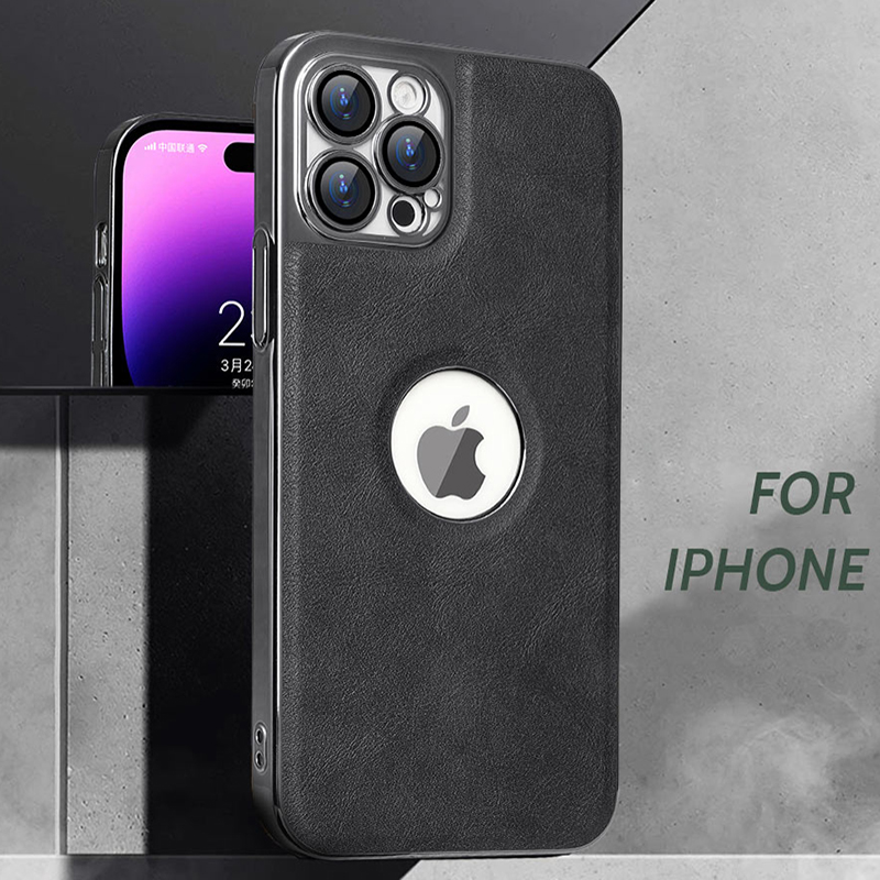 适用苹果14 Pro Max电镀皮革手机壳全包防摔磨砂超薄iPhone保护壳