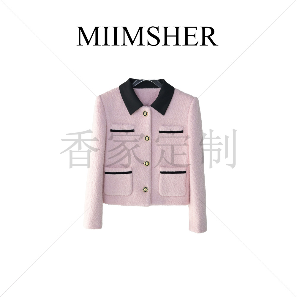 恋爱慕斯春季新品粗花呢圆领单排扣小香风百搭气质外套女MS231456