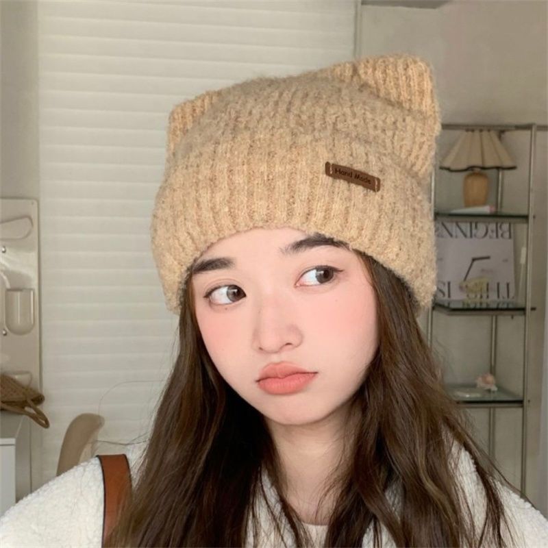 日系卡通帽子女冬天韩版秋冬季兔毛针织帽学生保暖百搭护耳毛线帽